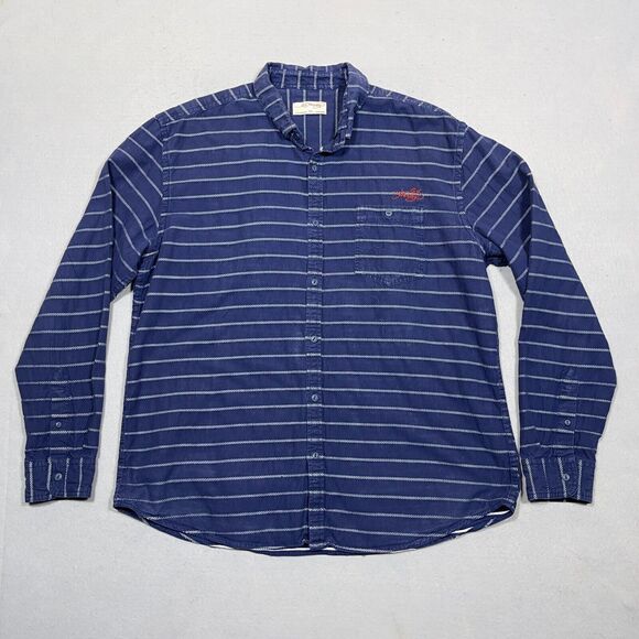 Ed Hardy Shirt Reverse Print Size XXL Striped Blue Pocket Cotton‎ VTG Y2K - Picture 1 of 9